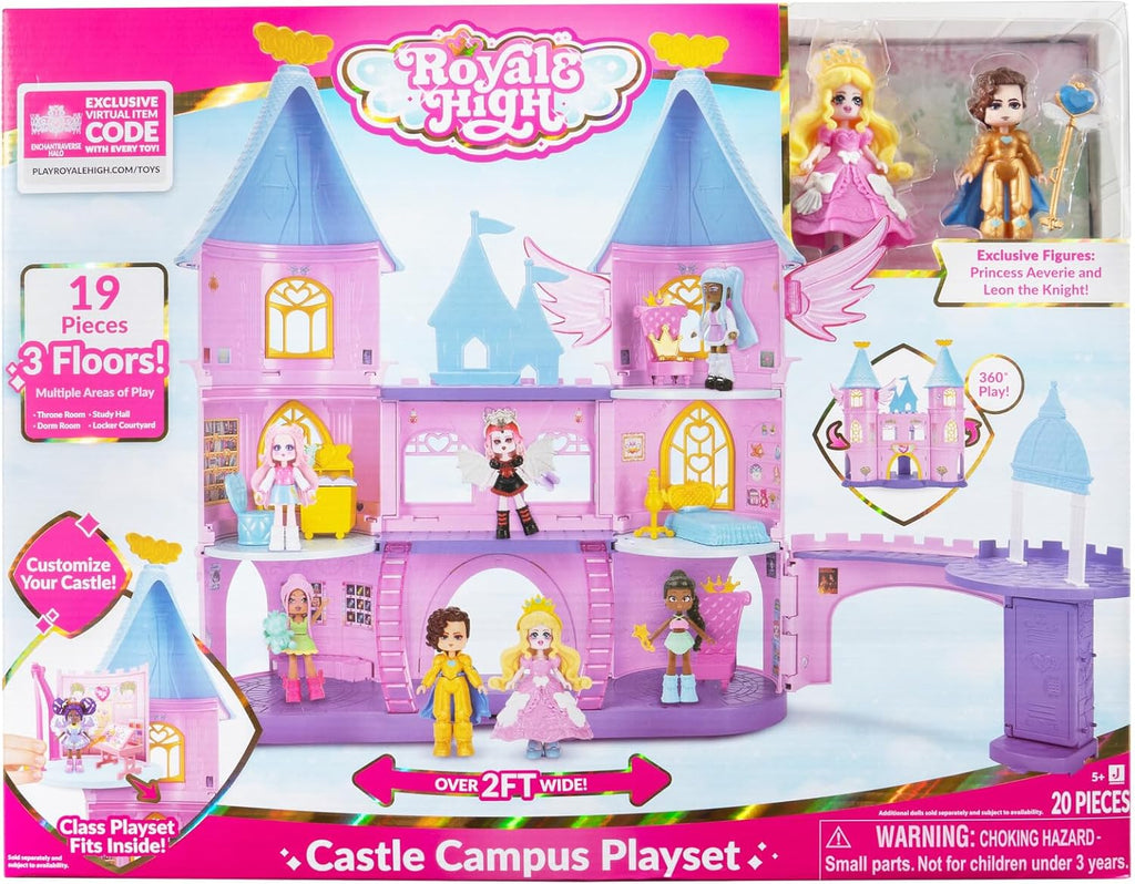 Castle Campus Playset - (2) Exclusive Dolls, 3 Floors to Explore with 360° Play - 19 Accessories - Virtual Item Code