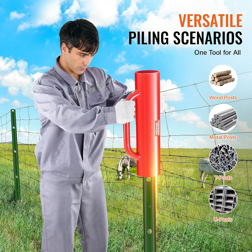 Fence T Post Driver, 2.7" Inner Diameter Post Pounder with Handles, 14LB Heavy Duty Carbon Steel Hand Post Rammer