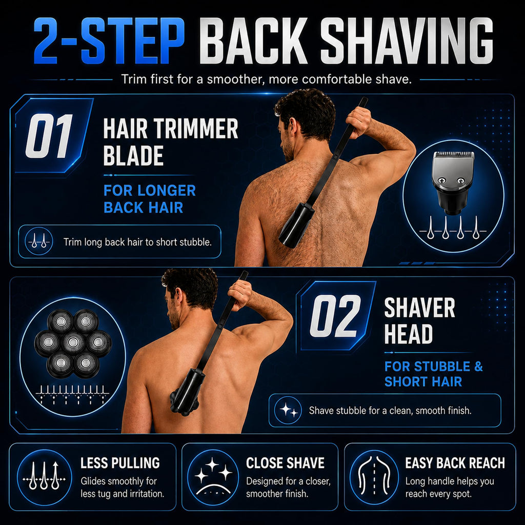 6-in-1 Back Shaver for Men, Body Groomer, Foldable Handle