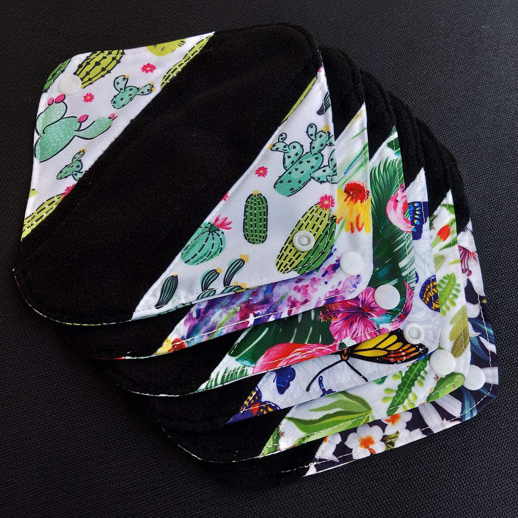 7pcs/Set Reusable Menstrual Pads Including 1pc Mini Wet Bag +6pcs Bamboo Charcoal Cloth Menstrual Incontinence