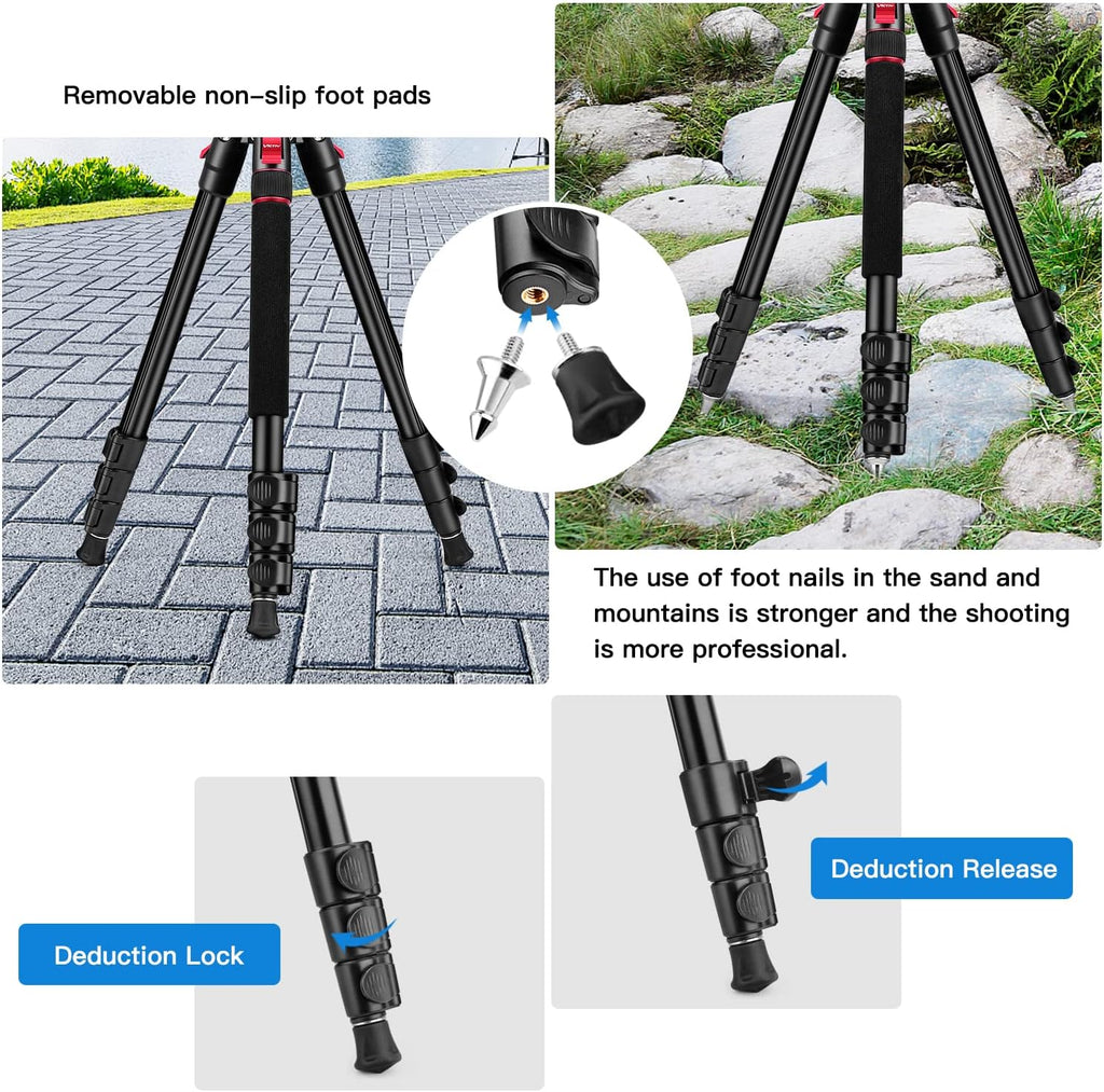 Video Tripod, 72" Heavy Duty Fluid Head Camera Tripod with Carry Bag | Professional Aluminum Camera Tripod Stand