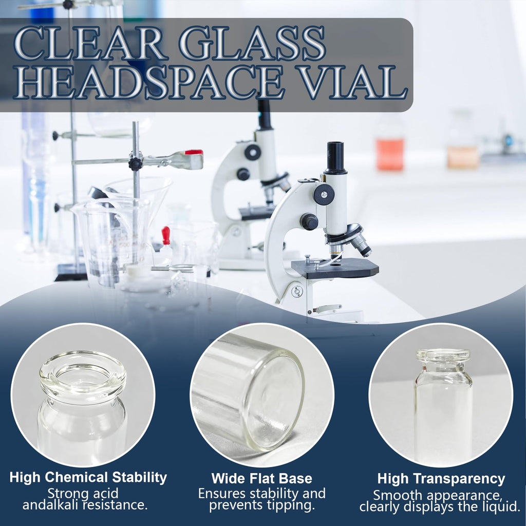 10mL Glass Vials with Cap, 100Pcs Lab Clear Headspace Vials
