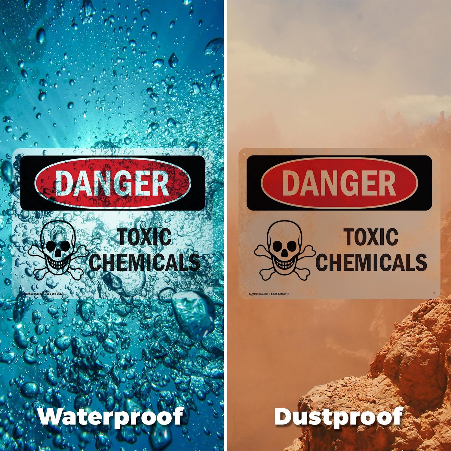 (2 Pack) Toxic Chemicals OSHA Danger Sign 10 Inch X 7 Inch Vinyl Label Decal Sticker Weather Resistant, UV Protected