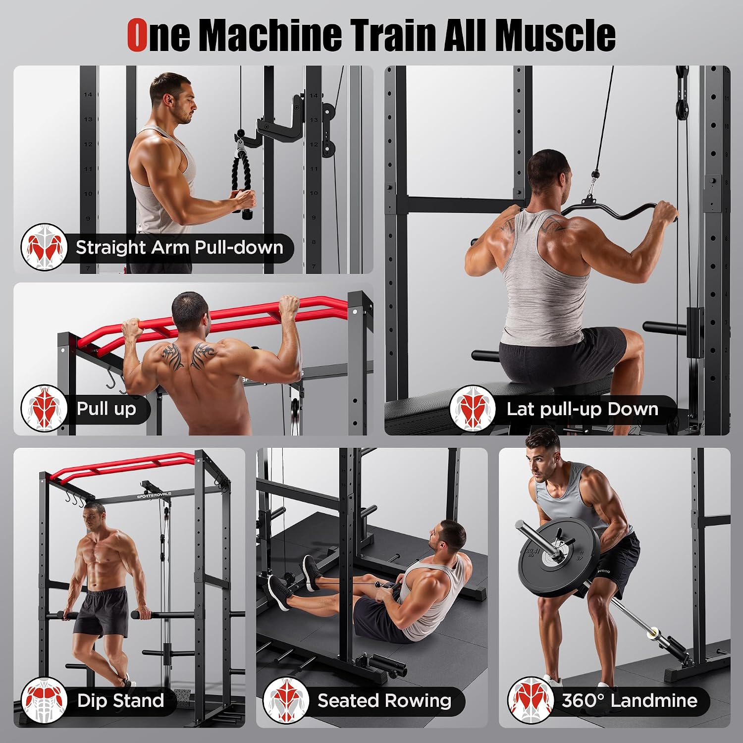 Power Rack, Multi-Functional Power Cage, Squat Rack with Pulley System & LAT Pull Down, Workout Cage with J Hooks for
