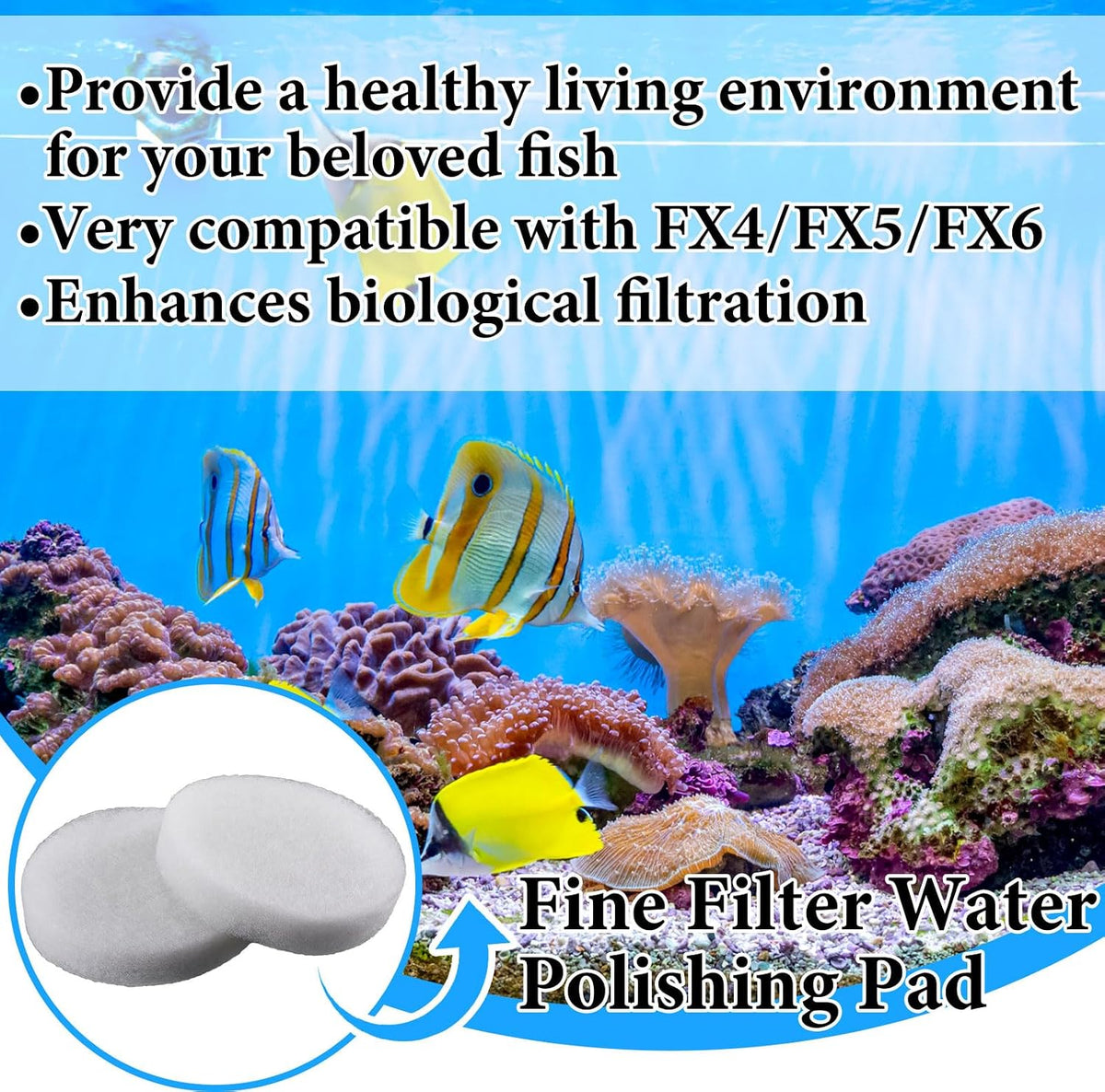 24 Pcs Polishing Filter Pads Compatible with Fluval Fx4, Fx5, Fx6