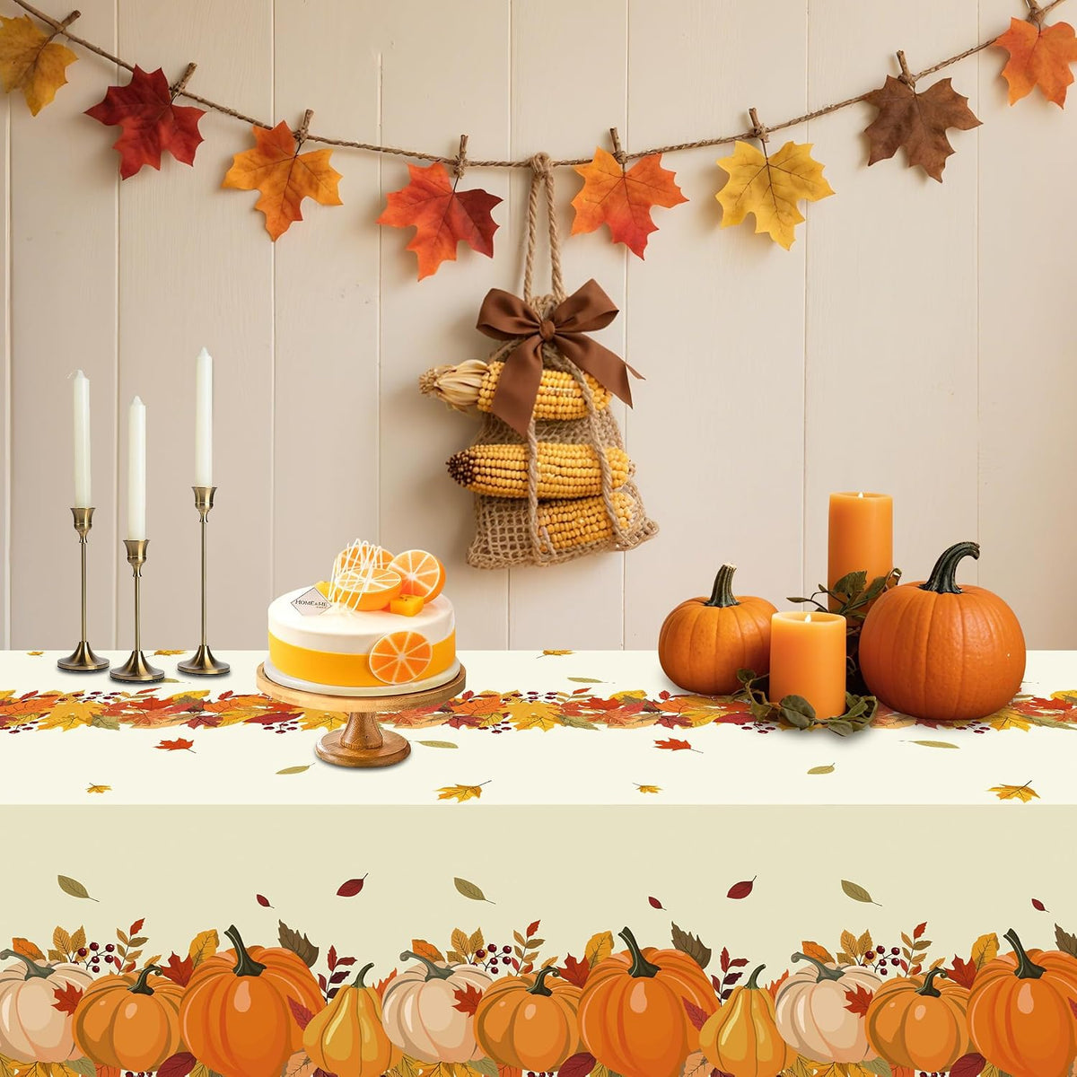 Fall Plastic Tablecloth 4 Packs Thanksgiving Disposable Table Cloth 54x108 Rectangle Table Cover with Pumpkin & Maple