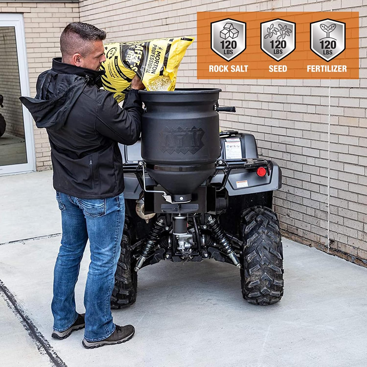 Buyers Products ATVS15A ATV 12V Broadcast Spreader 15 Gallon Hopper | 12V ATV Broadcast Spreader Holds 15 Gallons And