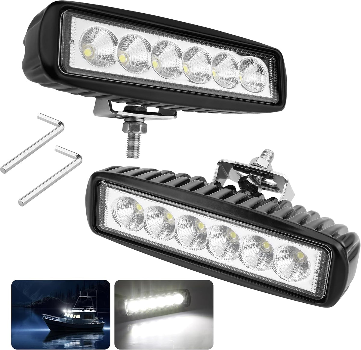 RVZONE 18W 1200LM 120° Marine Spreader Lights 2‑Pack, Black Housing