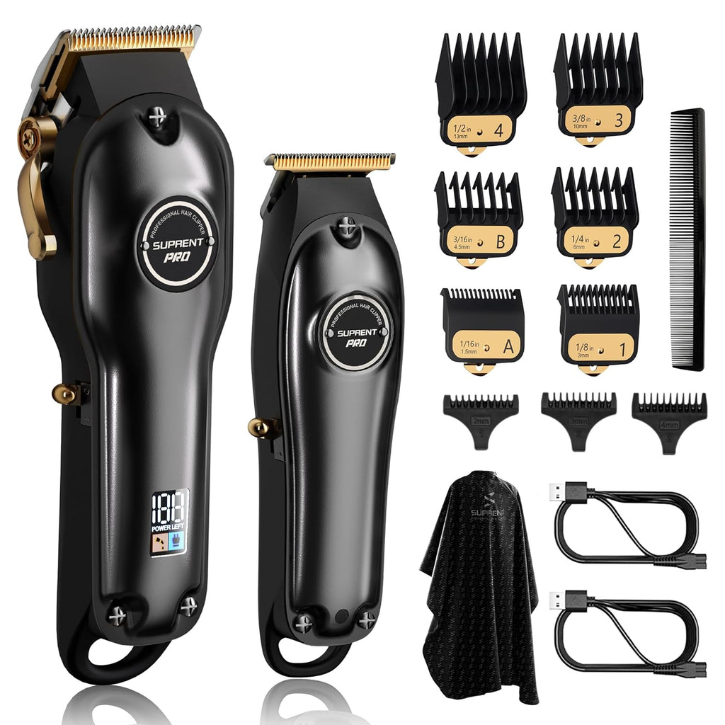 PRO Professional Hair Clippers for Men- Hair Cutting Kit & Zero Gap T-Blade Trimmer Combo- Cordless Barber Clipper