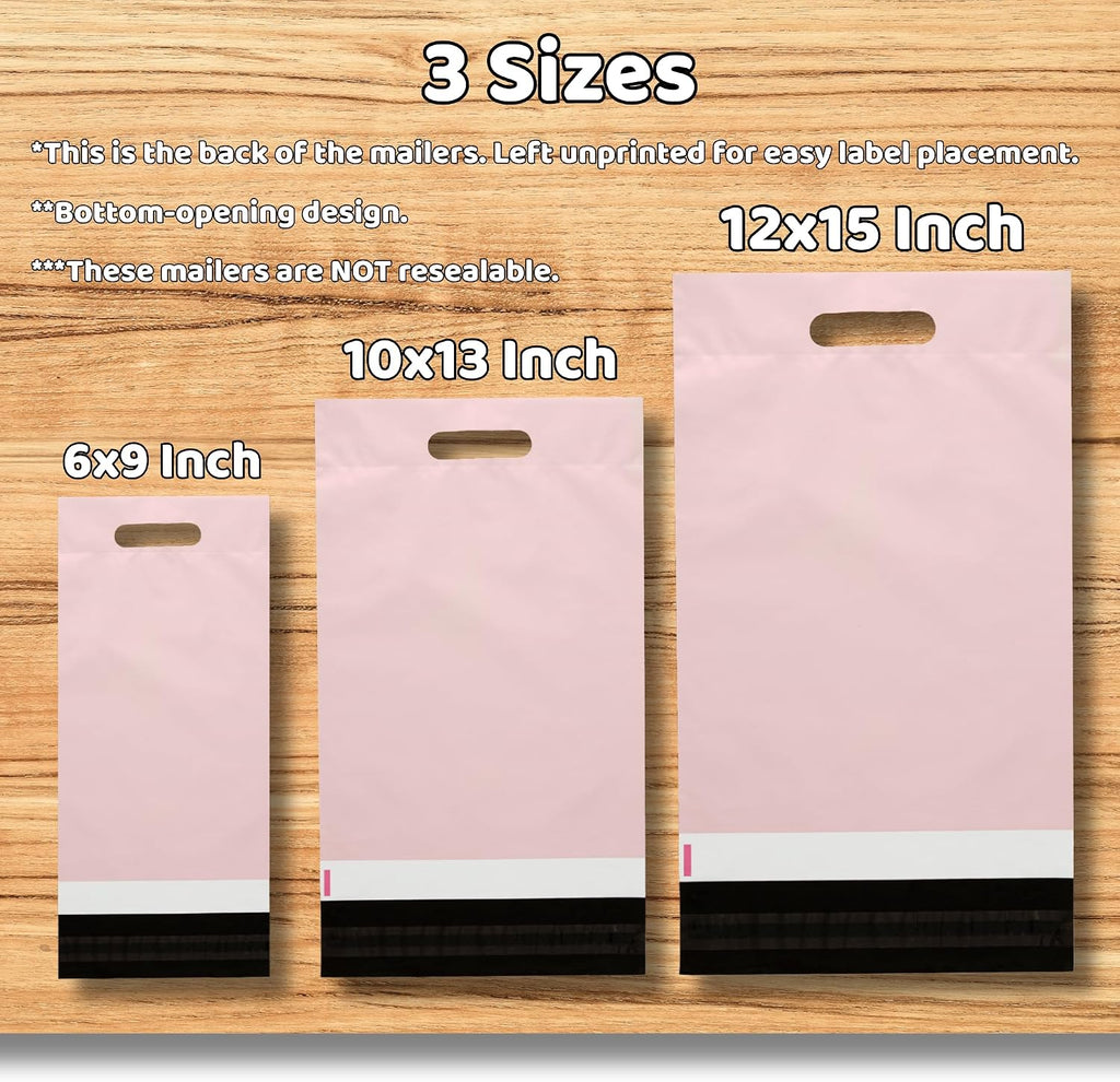 Pink Poly Mailers with Handle, 12x15, 50 Pack, Thank You Bags