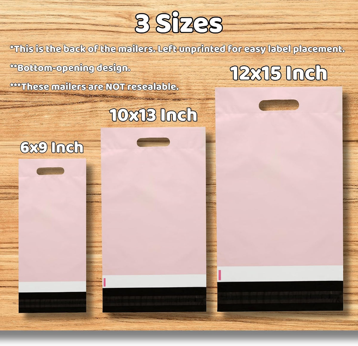 Pink Poly Mailers with Handle, 12x15, 50 Pack, Thank You Bags