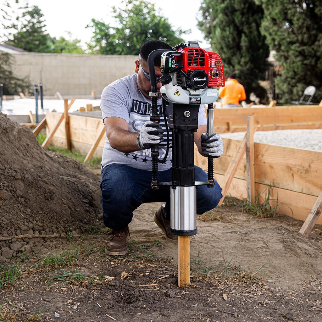 52cc Gas Fence Post Driver, Heavy-Duty 2-Stroke Gasoline T-Post Driver with Carrying Case, Portable Pile Driver for