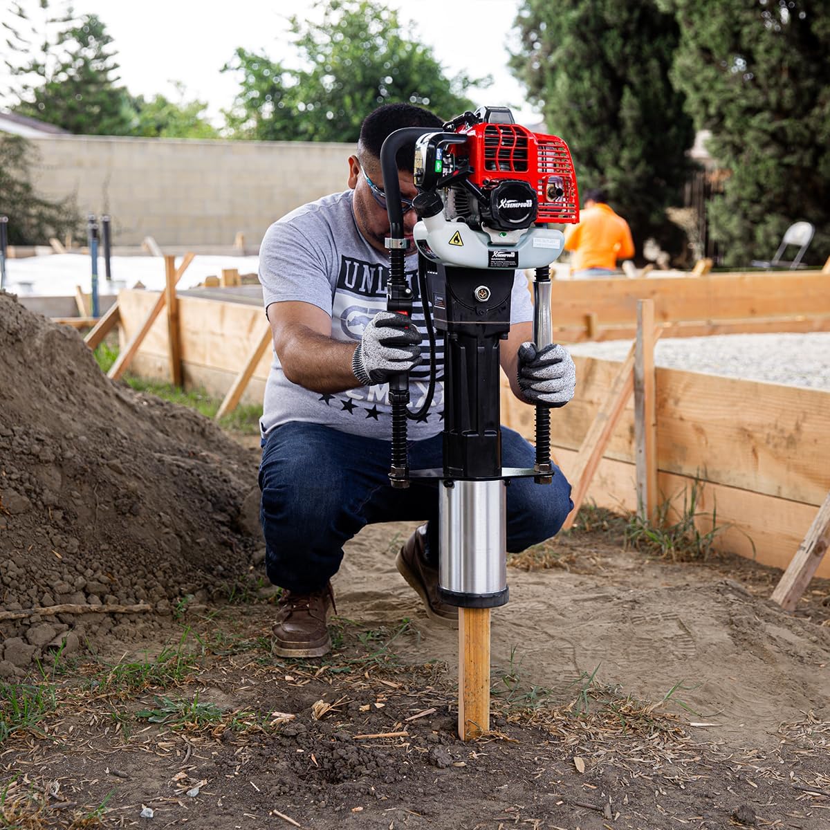 52cc Gas Fence Post Driver, Heavy-Duty 2-Stroke Gasoline T-Post Driver with Carrying Case, Portable Pile Driver for