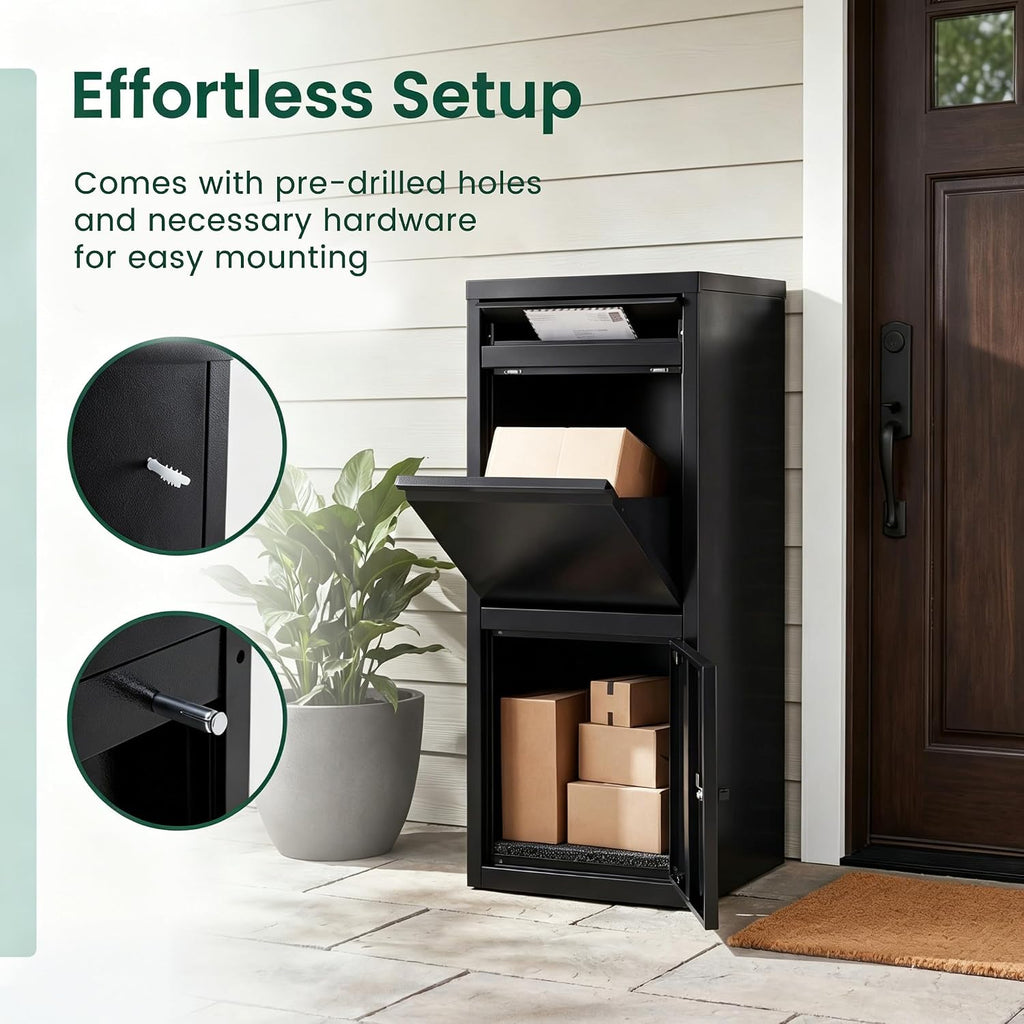 Large Outdoor Package Delivery Box with Anti-Theft Design | Lockable Door, and Weatherproof Galvanized Steel for