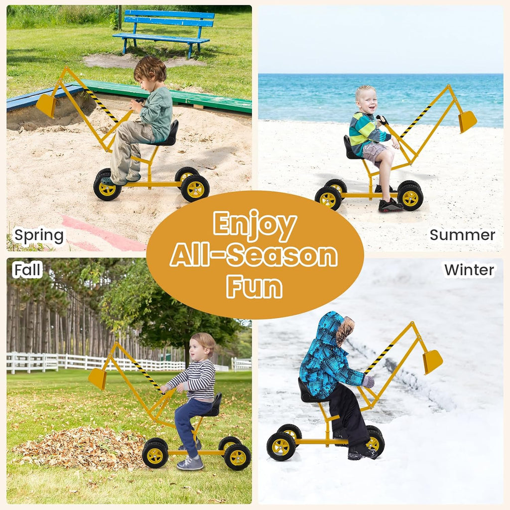 Sand Digger Excavator for Kids, Toddler Outdoor Sandbox Digger Crane w/Wheels & Flexible Shovel, 360° Rotatable Seat