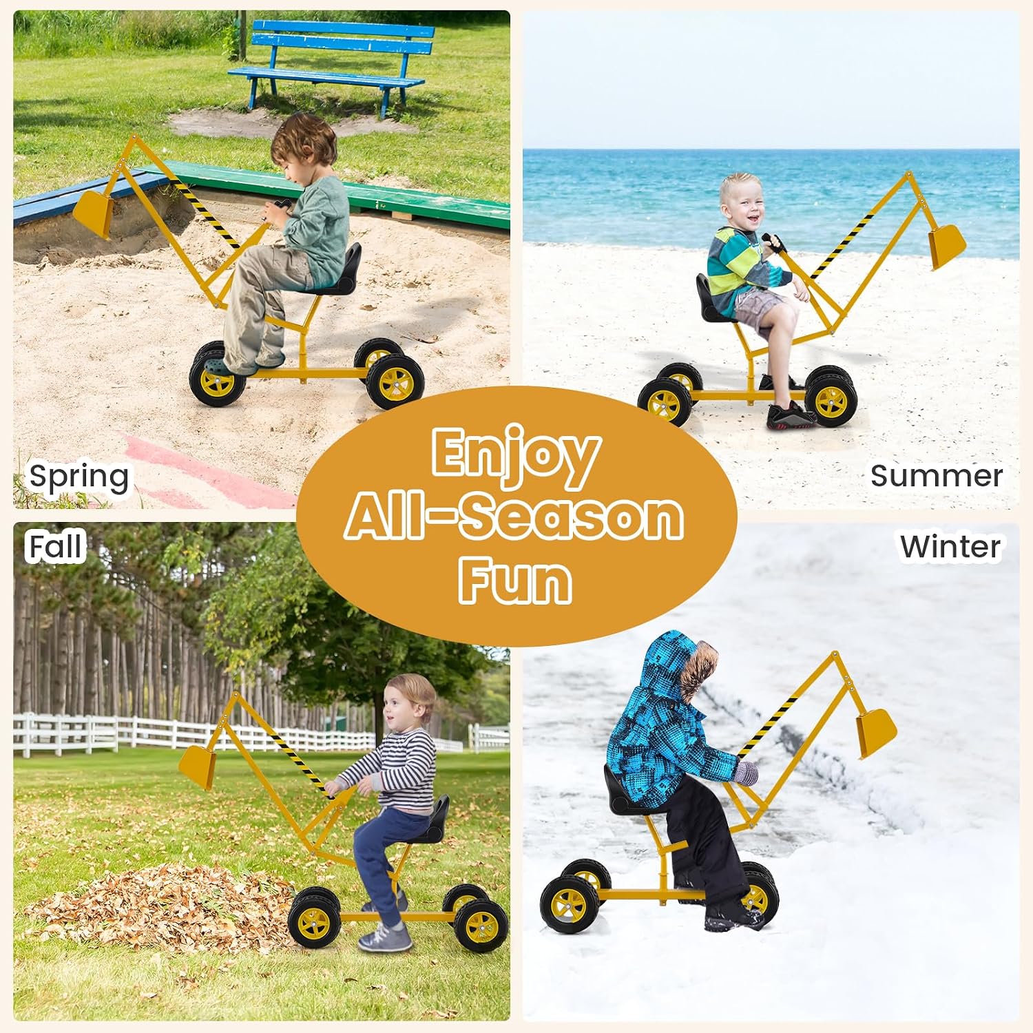 Sand Digger Excavator for Kids, Toddler Outdoor Sandbox Digger Crane w/Wheels & Flexible Shovel, 360° Rotatable Seat