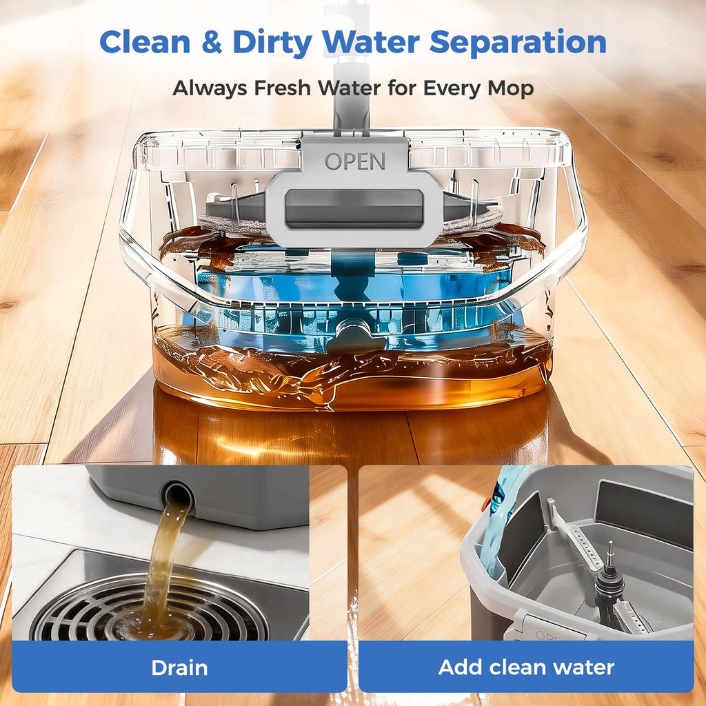 Spin Mop and Bucket Set with Wringer, Hands-Free Floor Mop System