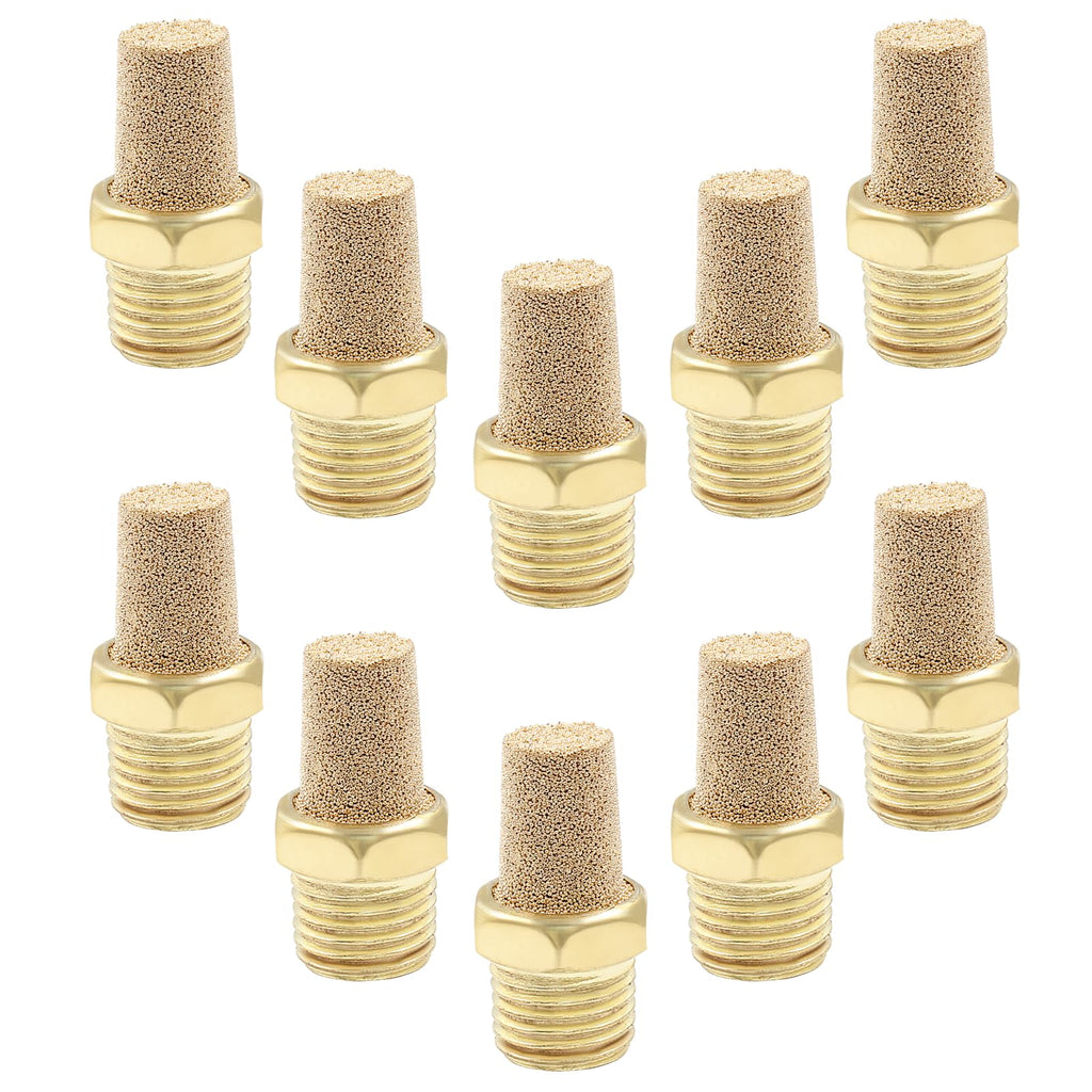 Coufce 10 Pack 1/4" Male Thread Pneumatic Brass Exhaust Muffler Filter