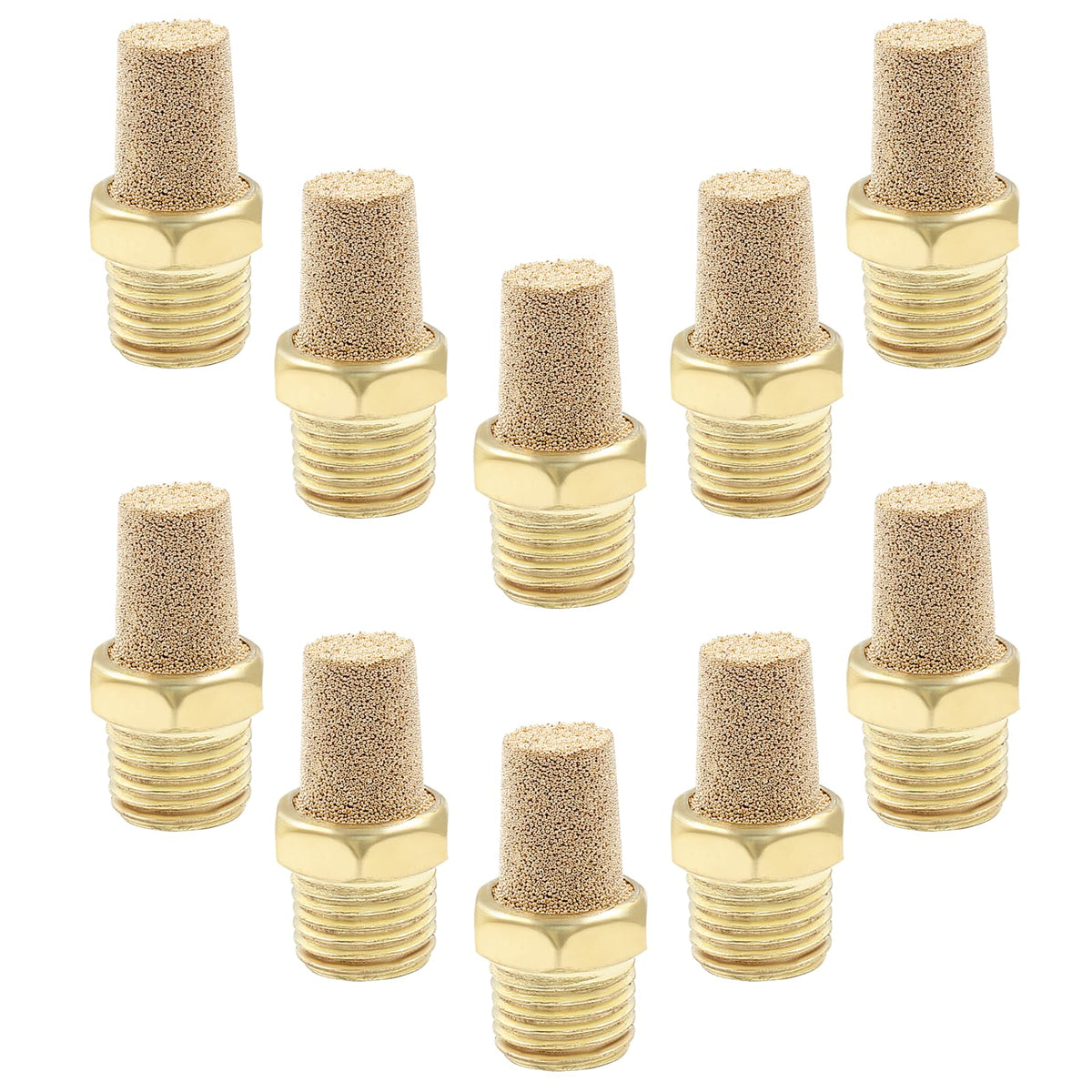 Coufce 10 Pack 1/4" Male Thread Pneumatic Brass Exhaust Muffler Filter