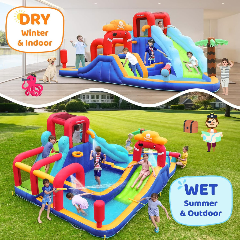 Inflatable Water Slide Bounce House, 10 in 1 Inflatable Water Park with Blower, 2 Slides & 2 Climbing Walls & 2 Water