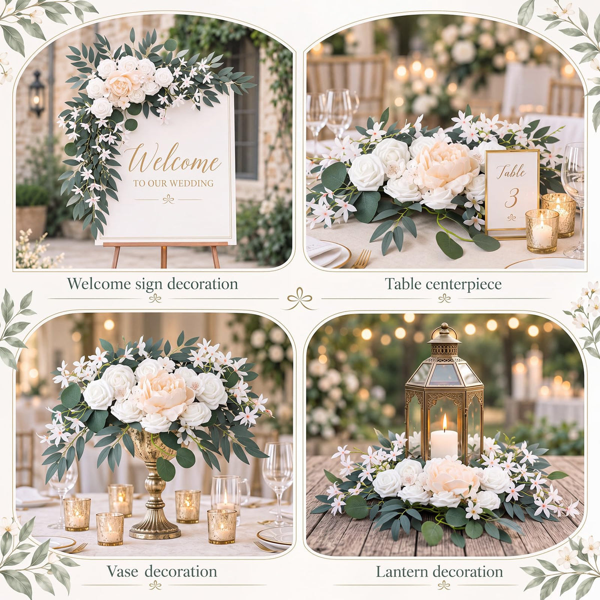 2 Pcs Wedding Arch Flowers, Large Artificial Flower Swags, White