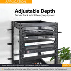 RIVECO 12U Server Rack Adjustable Depth Network 4 Post Cabinet Open Frame with Leveling Feet & Wheels Fully Rivets 1400 LBS