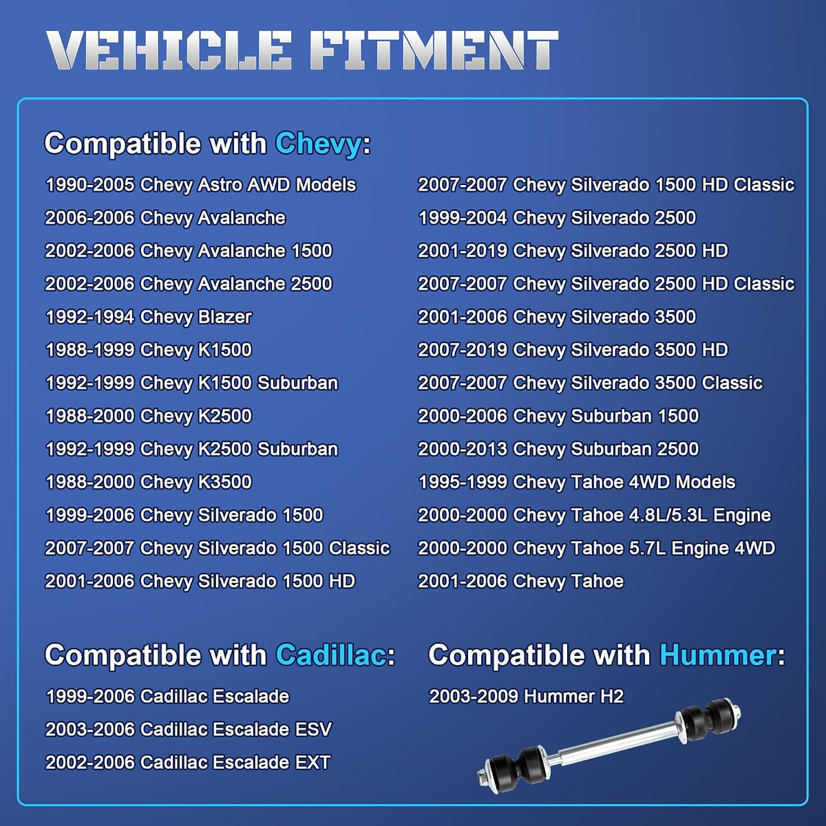 K80631 Front Sway Bar Stabilizer End Links for 1999-2006 Chevy GMC Cadillac