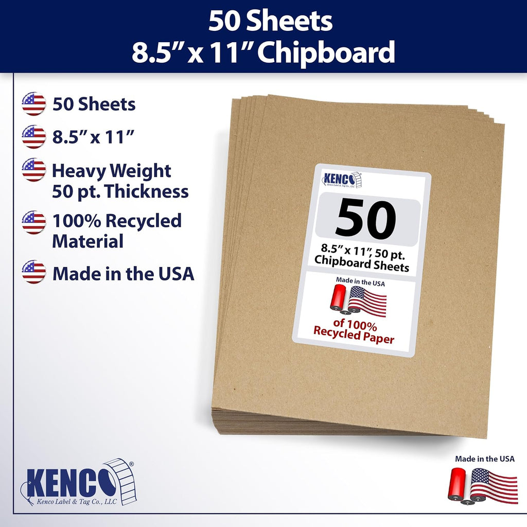 Chipboard Sheets 8.5" x 11" - 50 Sheets Per Pack Heavy Weight 50 Point Chip Board for Crafts and Backers -Great