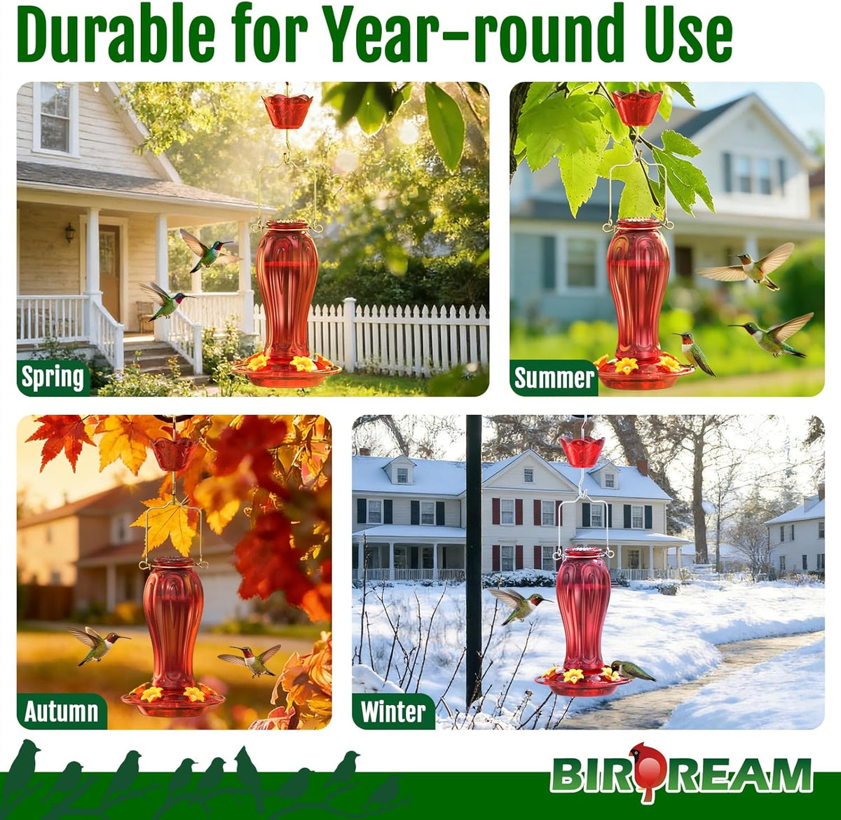 Glass Hummingbird Feeders, 18oz Large Capacity, Red