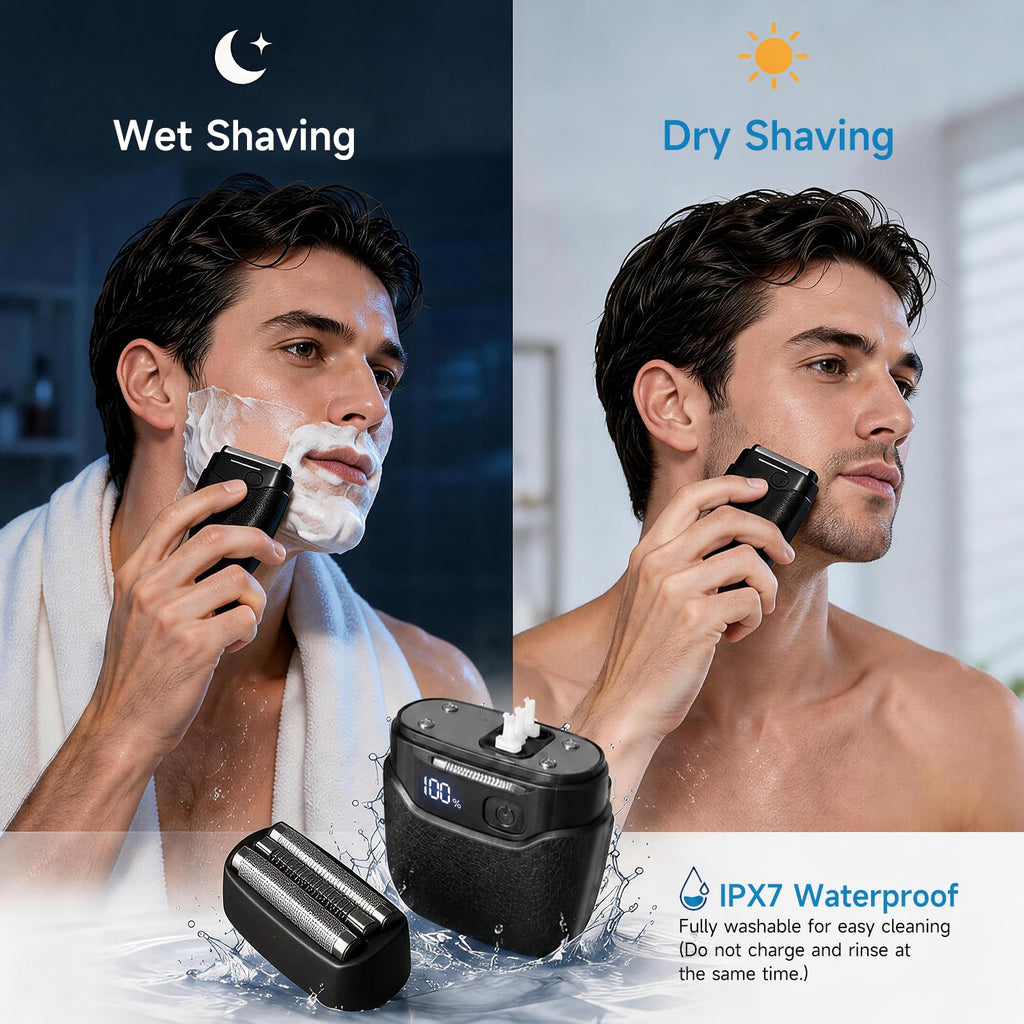 Electric Foil Shaver for Men, Compact Face Shaver, 3 Floating Foils