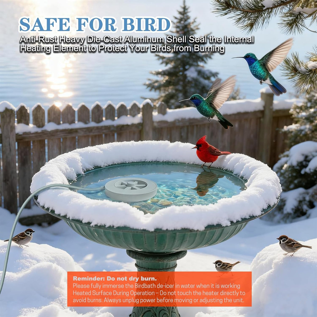 Bird Bath Heater-50W Circle De-Icer with Hollow Snowflake Design,Faster Ice Melting，Heated Birdbaths & Animal Water