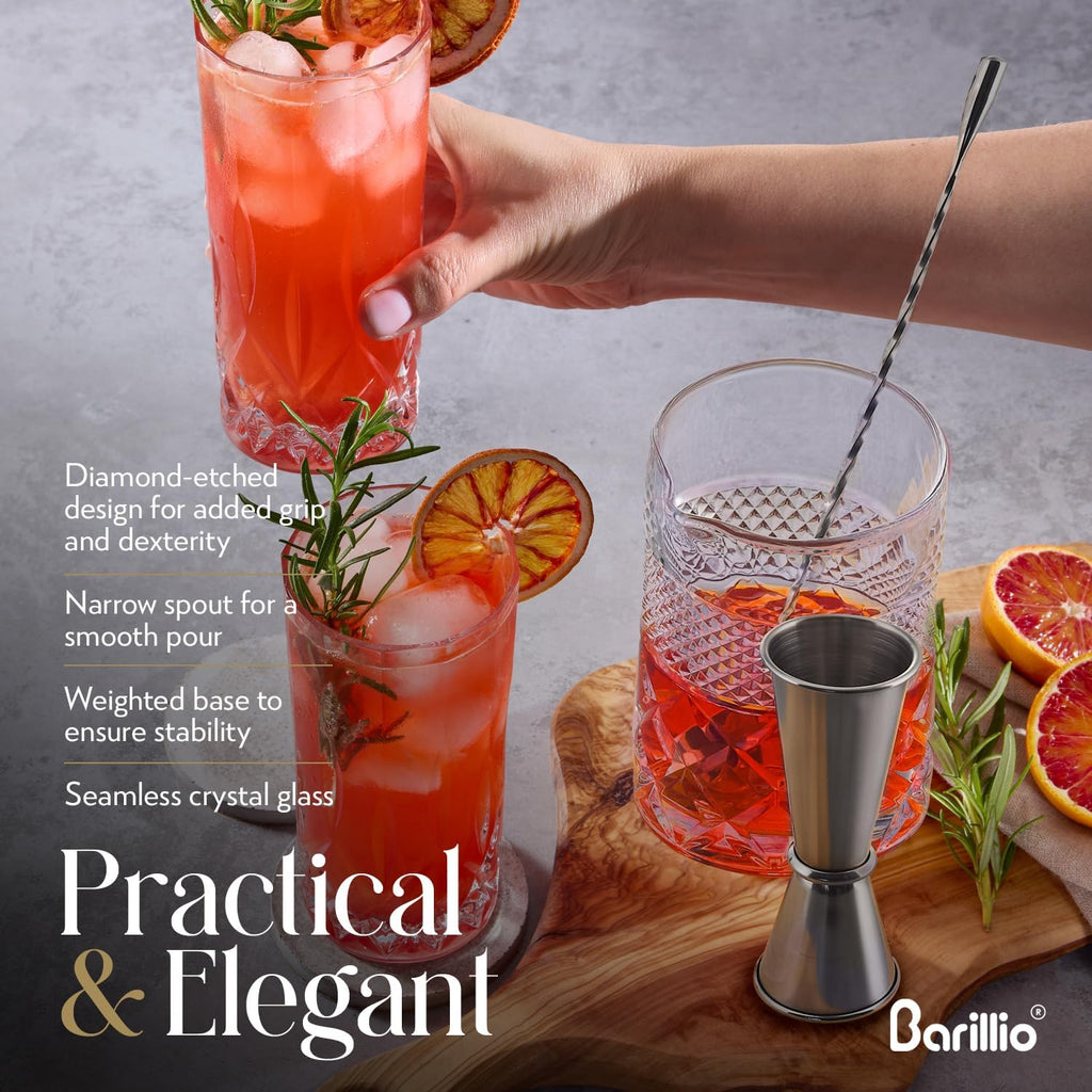 24 Oz Crystal Cocktail Mixing Glass with Bamboo Stand & Bar Tools | Seamless Lead-Free Crystal, Weighted Base