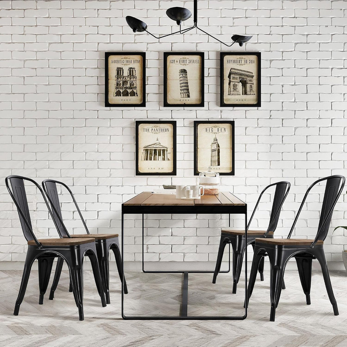Metal Dining Chairs Set of 4, Stackable Kitchen Chairs, Black