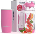 32 oz Fruit Infuser Water Bottle with Insulated Sleeve & 50 Recipe Fruit Infusion Water eBook : Bottom Loading, Large
