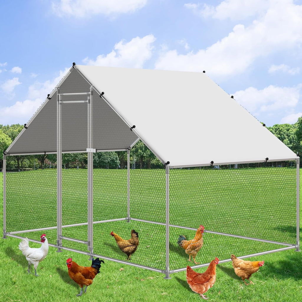 Large Metal Chicken Coop Walk-in Poultry Cage Hen Duck Run House with Waterproof & Anti-UV Cover Galvanized Rabbits