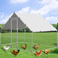 Large Metal Chicken Coop Walk-in Poultry Cage Hen Duck Run House with Waterproof & Anti-UV Cover Galvanized Rabbits