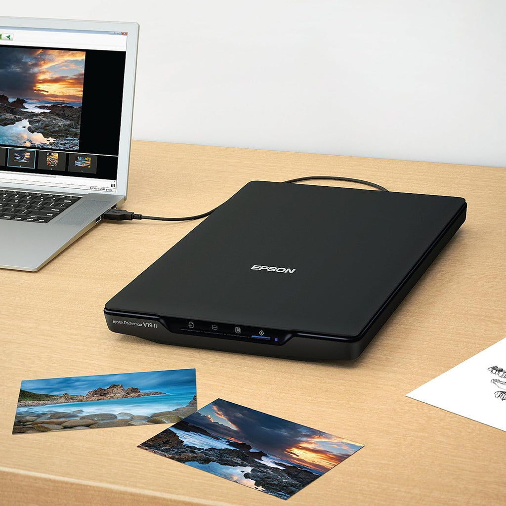 Perfection V19 II Flatbed Photo Scanner 4800 dpi Optical Resolution | USB Power High-Rise Removable Lid for Documents