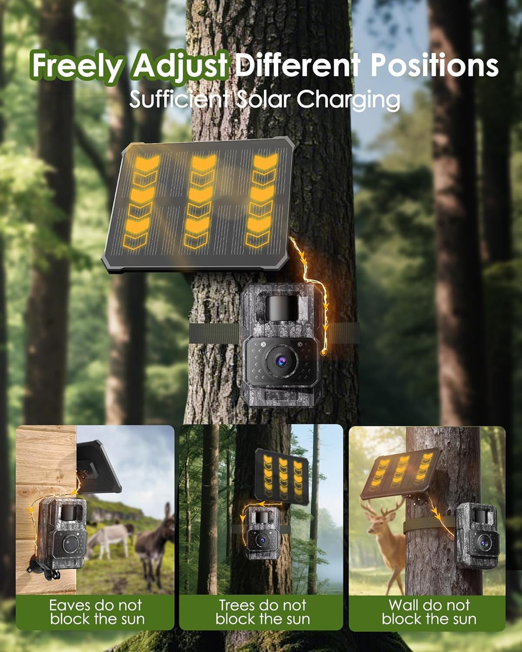 Solar Trail Camera, 4K 64MP WiFi Bluetooth Night Vision Game Camera | Trail Cam with Night Vision Motion Activated