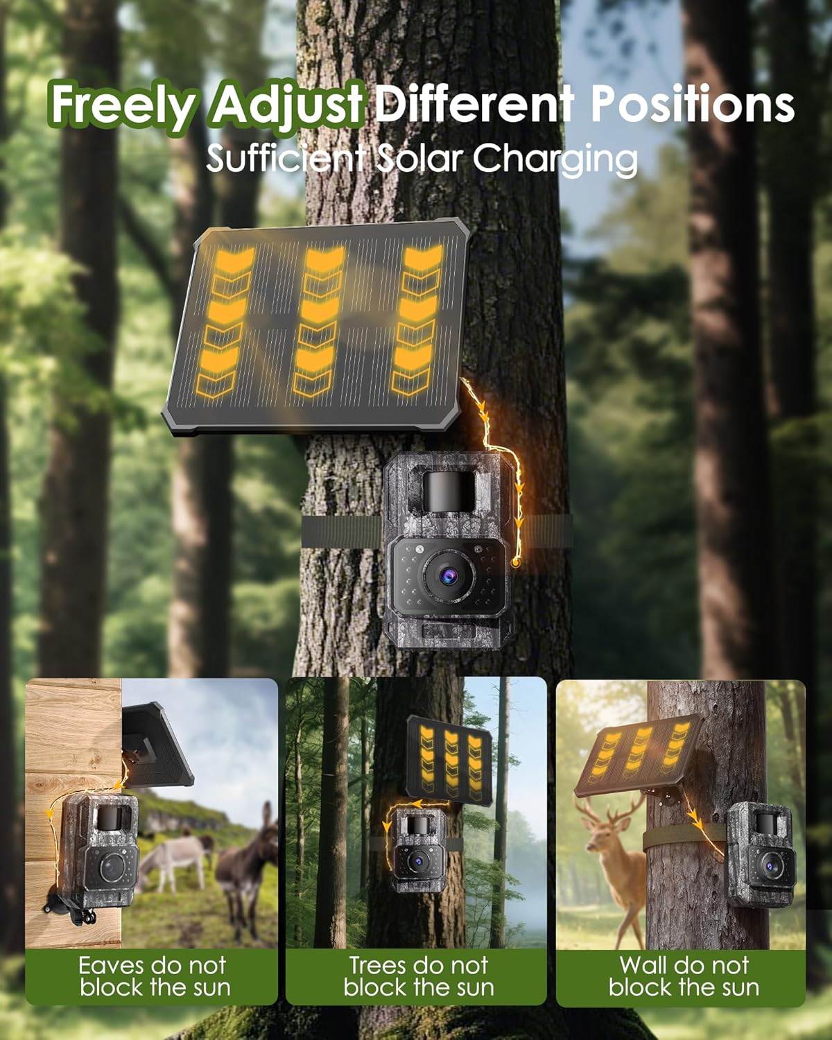 Solar Trail Camera, 4K 64MP WiFi Bluetooth Night Vision Game Camera | Trail Cam with Night Vision Motion Activated