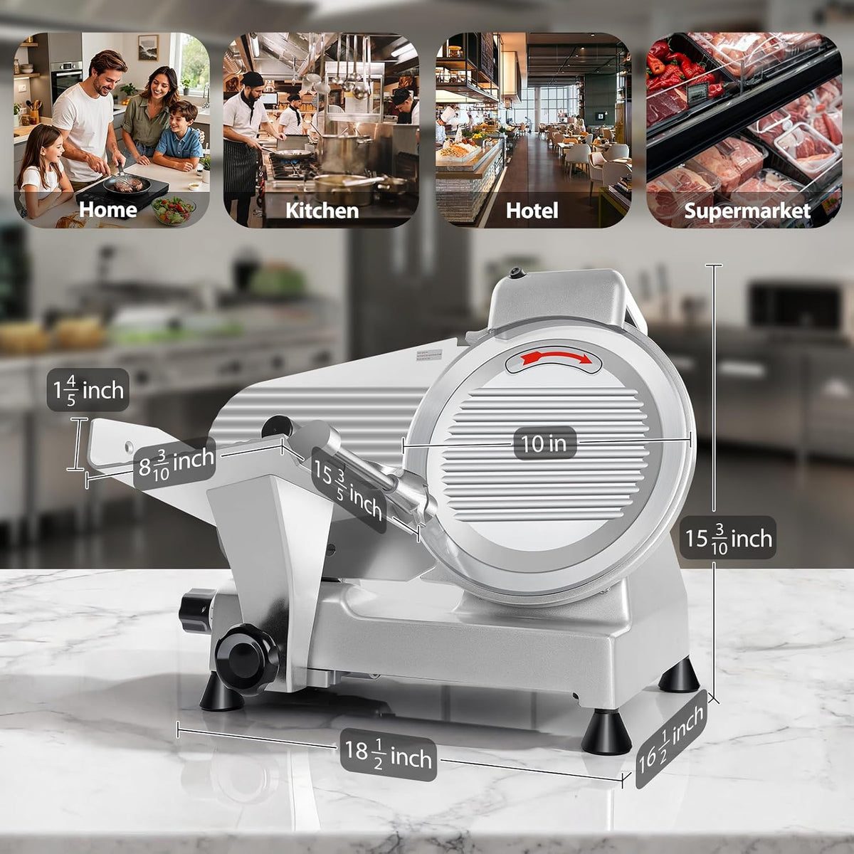 10-inch Commercial Meat Slicer 240W 0-13mm Semi-Auto Low Noise