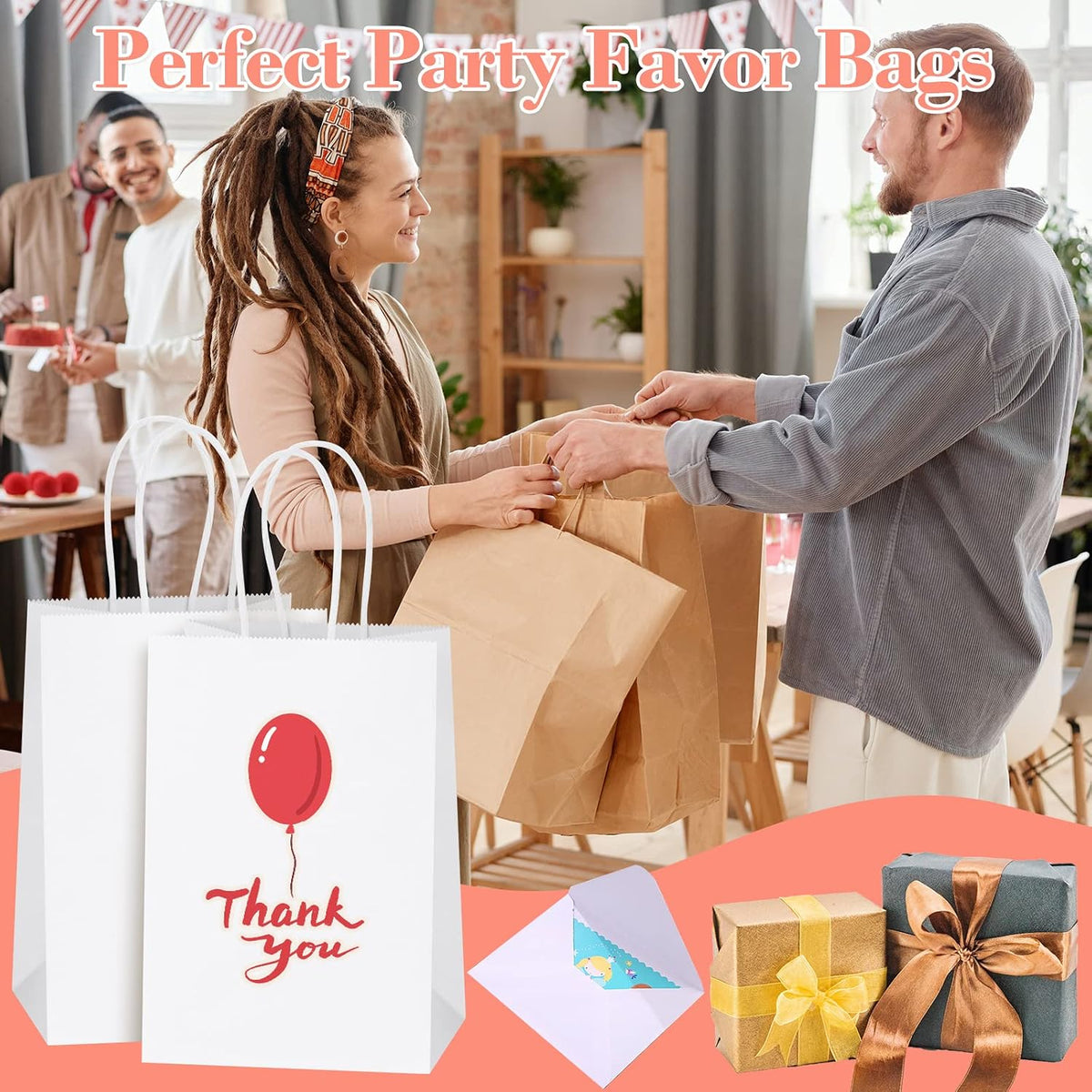 45Pcs White Paper Bags with Handles, Assorted Sizes Gift Bags Kraft