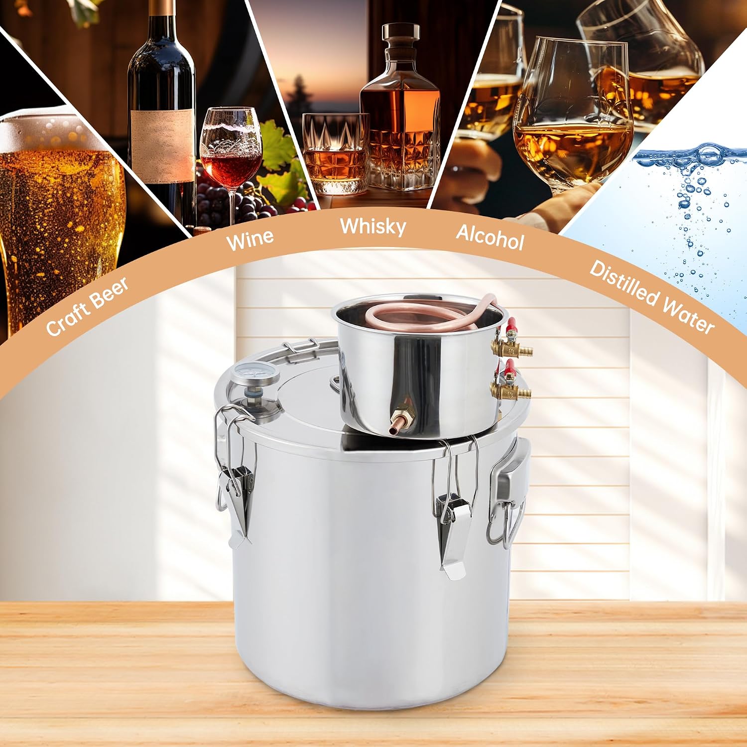 Professional Stainless Steel Alcohol Distiller Kit 10Gal, 2-Pot System with Thumper Keg & Copper Coil Condenser