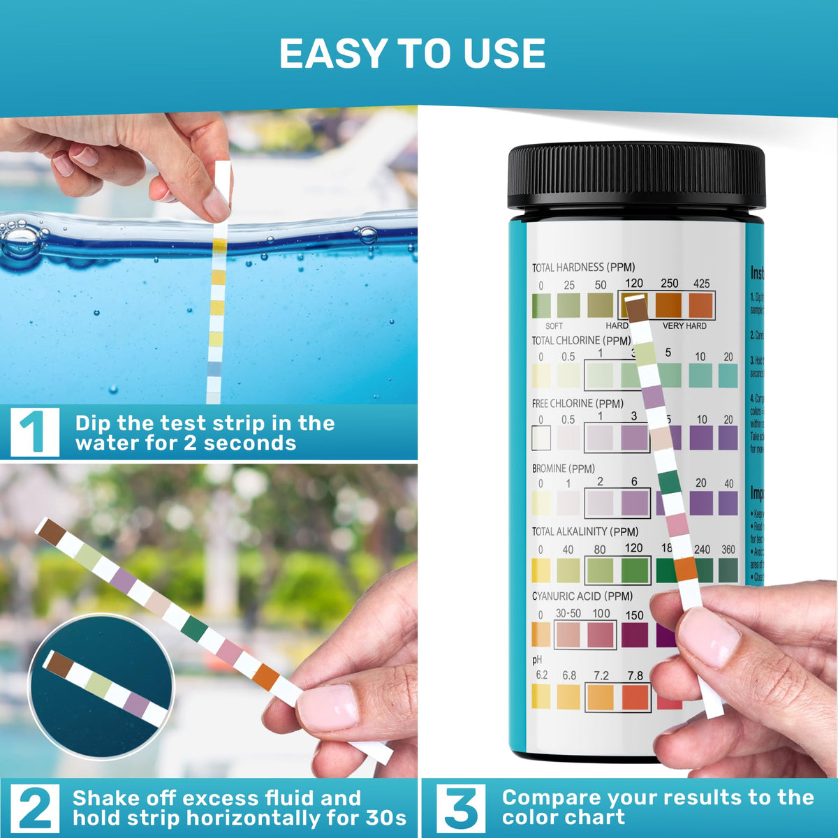 Pool Test Strips for Pools and Spas - 7 in 1 Water Test 200 Pack