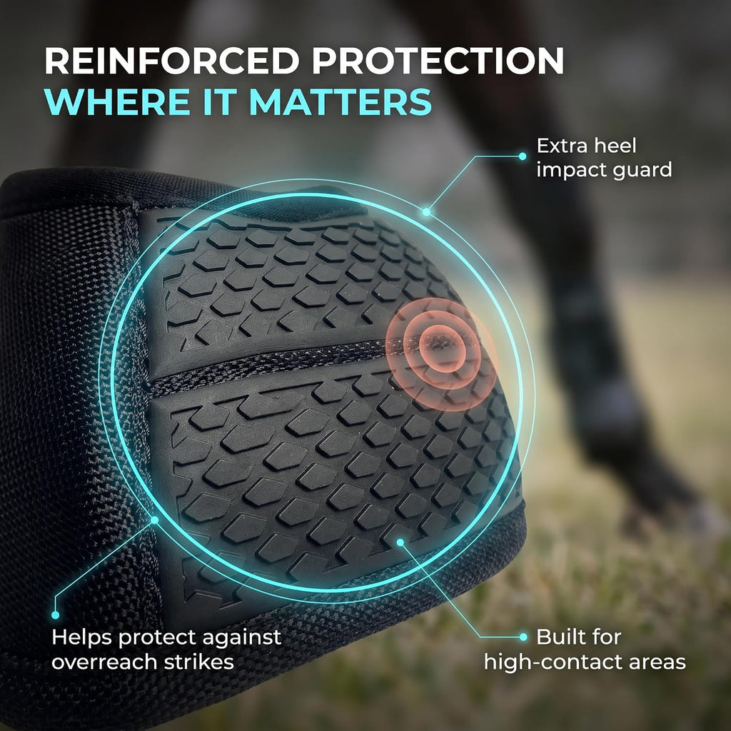 Horse Boots, No-Turn Bell Boots for Horses with Premium Oxford Fabric, Premium Neoprene Cushioning, Reinforced Rubber