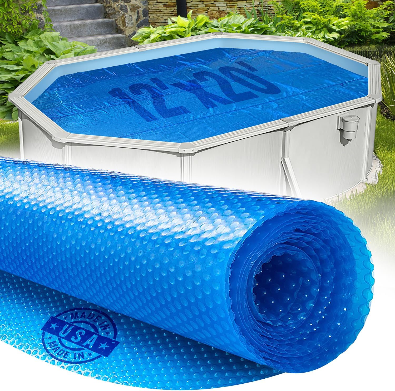 12' x 20' Oval Solar Cover for Inground and Above Ground Pools, 12 Mil - Premium Heavy Duty Solar Blanket for Above