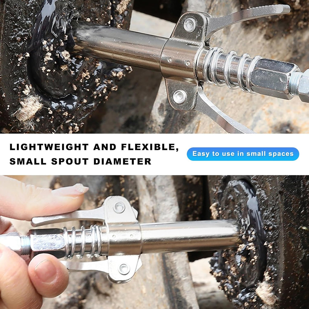 Grease Gun Coupler, Double Handles Quick Release Grease Nozzle Joint Fittings with 6 Thickened Jaws, 12000 PSI High Pressure Coupler Tips for 1/8" NPT All Lubricating Guns