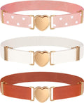 3 Pieces Girl Belts Kids Toddler Belt Elastic Stretch Adjustable Heart for Girls (Pink, White, Brown), approx.1 inch/