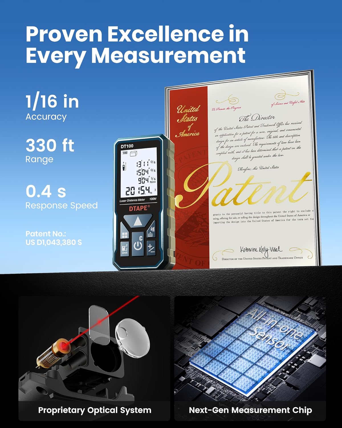 330 Ft Laser Measuring Tool, Fathers Day Dad Gifts, High-Accuracy Laser Tape Measure, 2" Backlit LCD Display Laser