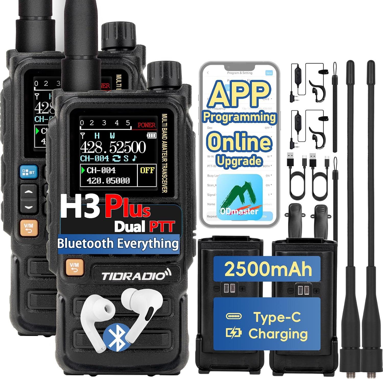 TD-H3 Plus Ham Radio Handheld Multi-Band Walkie Talkies Long Range, Online Upgrade, APP Wireless Programming