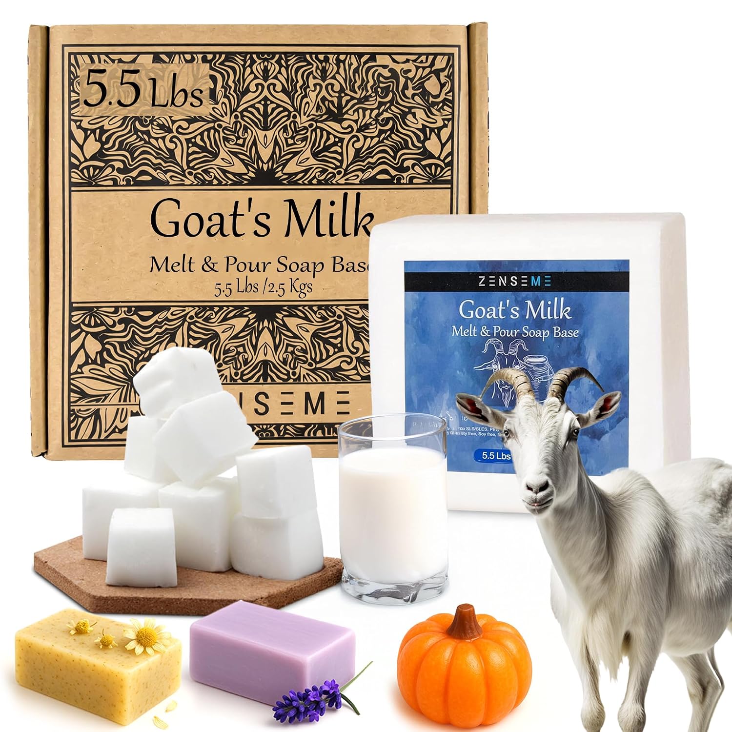 5.5 LBS Goats Milk Soap Base, Melt and Pour Supplies Kit for Soap Making | SLS/SLES & PEG free | Gentle & Foamy